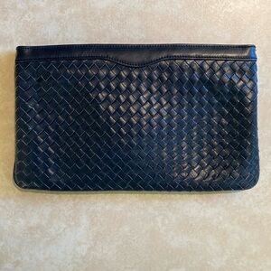 Navy Intrecciato Craftsmanship Leather Clutch/Shoulder Bag
